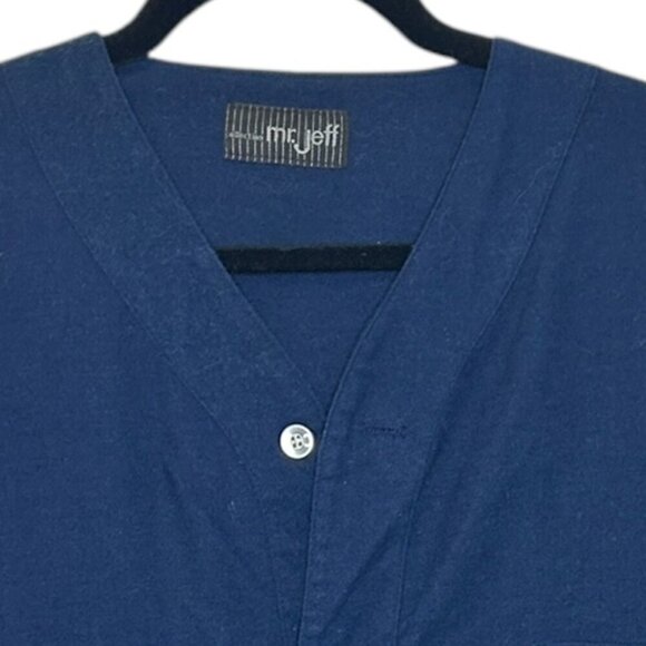 Vintage Mr Jeff Mens Pajamas Brushed Cotton Long Night Shirt Pjs Navy Blue Sz L - Picture 4 of 5